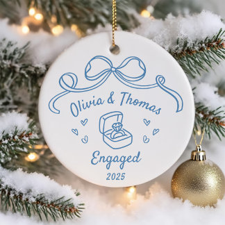 Whimsical Hand Drawn Christmas Engaged Keramik Ornament