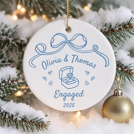 Whimsical Hand Drawn Christmas Engaged Keramik Ornament
