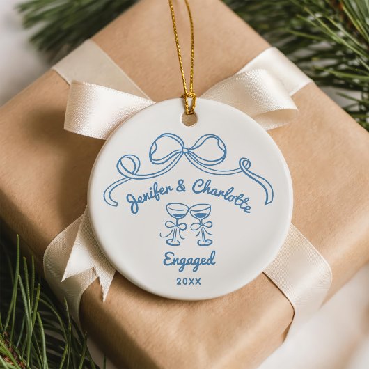 Whimsical Hand Drawn Christmas Engaged Keramik Ornament
