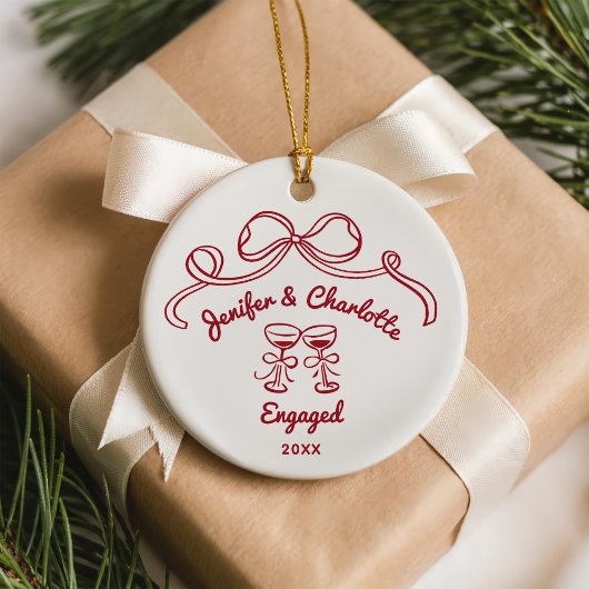 Whimsical Hand Drawn Christmas Engaged Keramik Ornament