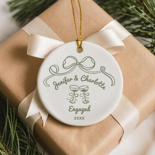 Whimsical Hand Drawn Christmas Engaged Keramik Ornament