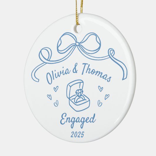 Whimsical Hand Drawn Christmas Engaged Keramik Ornament (Links)