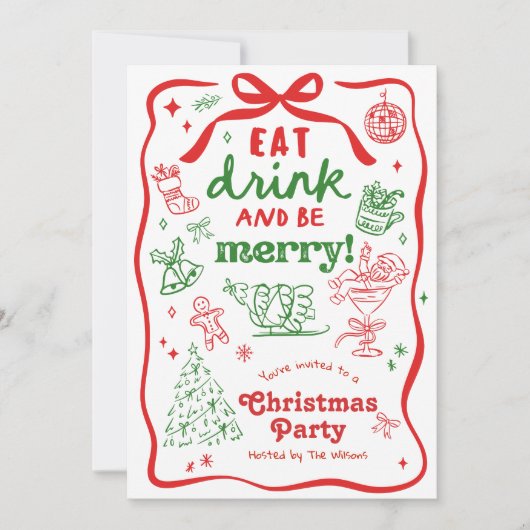 Whimsical Hand Drawn Christmas Party Einladung (Vorderseite)
