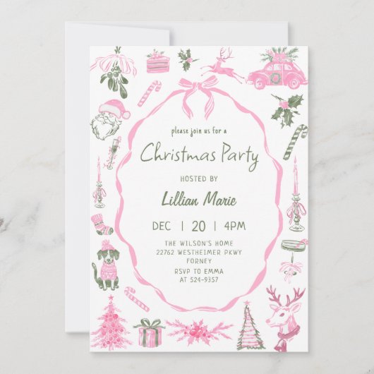 Whimsical Hand Drawn Christmas Party Invitation Einladung (Vorderseite)