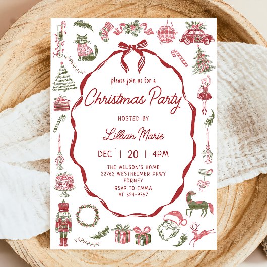 Whimsical Hand Drawn Christmas Party Invitation Einladung