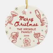 Whimsical Hand Drawn Christmas Party Keramik Ornament (Vorne)