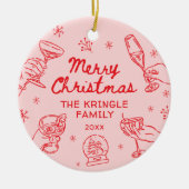 Whimsical Hand Drawn Christmas Party Keramik Ornament (Vorne)