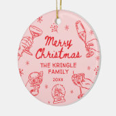 Whimsical Hand Drawn Christmas Party Keramik Ornament (Links)