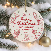 Whimsical Hand Drawn Christmas Party Keramik Ornament