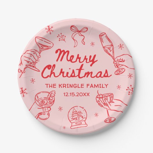 Whimsical Hand Drawn Christmas Party Pappteller (Vorderseite)