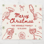 Whimsical Hand Drawn Christmas Party  Schaumweinetikett (Einzelnes Label)