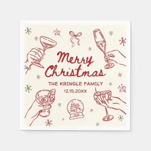 Whimsical Hand Drawn Christmas Party Serviette (Vorderseite)