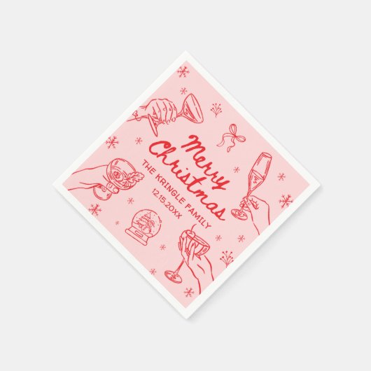 Whimsical Hand Drawn Christmas Party Serviette (Ecke)