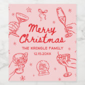Whimsical Hand Drawn Christmas Party Weinetikett (Einzelnes Label)