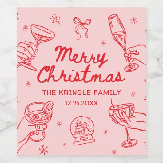 Whimsical Hand Drawn Christmas Party Weinetikett (Einzelnes Label)