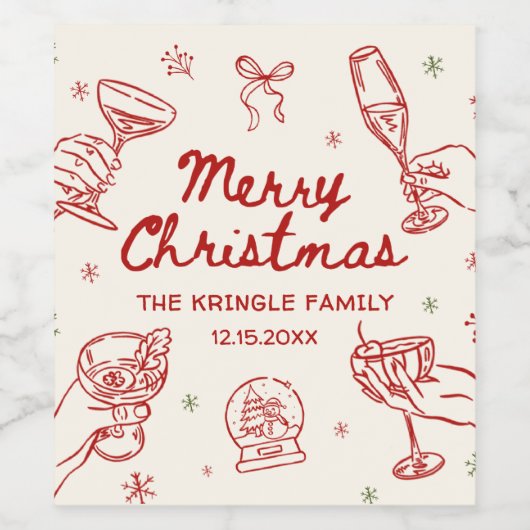 Whimsical Hand Drawn Christmas Party Weinetikett (Einzelnes Label)
