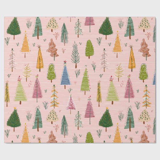 Whimsical Hand-Drawn Christmas Tree Geschenkpapier (Flach)