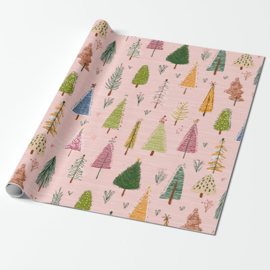 Whimsical Hand-Drawn Christmas Tree Geschenkpapier (Ungerollt)