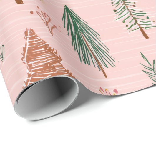 Whimsical Hand-Drawn Christmas Tree Geschenkpapier (Rolleneckpunkt)