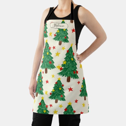 Whimsical Hand Drawn Christmas Tree Pattern Person Schürze (InSitu)