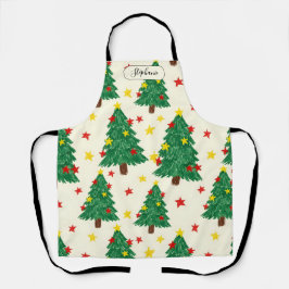 Whimsical Hand Drawn Christmas Tree Pattern Person Schürze