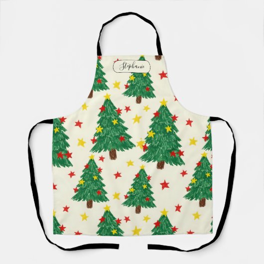 Whimsical Hand Drawn Christmas Tree Pattern Person Schürze (Vorderseite)