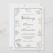 Whimsical Hand Drawn Coastal Beach Wedding Einladung (Vorderseite)