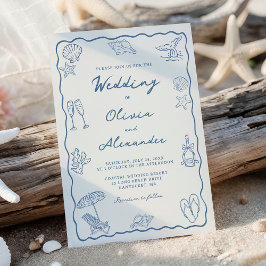 Whimsical Hand Drawn Coastal Beach Wedding Einladung