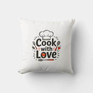 Whimsical Hand-Drawn "Cook with Love" Logo with Ch Kissen