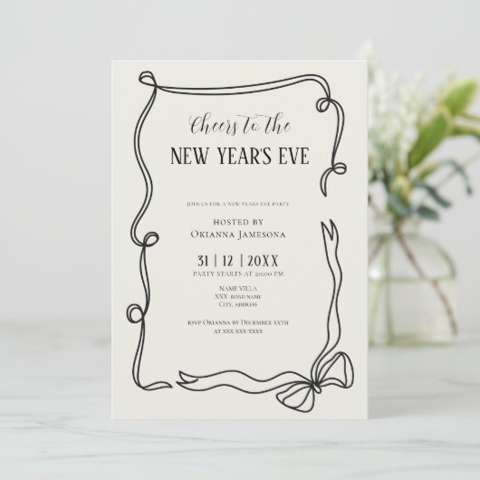Whimsical Hand Drawn Coquette New Years Eve Party Einladung (Stehend Vorderseite)