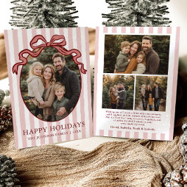 Whimsical Hand Drawn Coquette Red Bow Family Photo Feiertagskarte