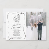 Whimsical Hand Drawn Cupid Ski Foto Hochzeit Einladung (Vorderseite)