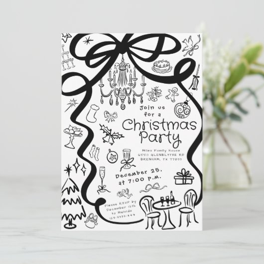 Whimsical Hand Drawn Dinner Party Einladung (Stehend Vorderseite)