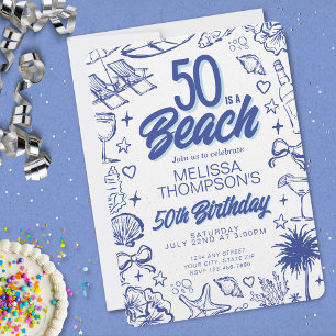 Whimsical Hand Drawn Doodle 50. Strand Geburtstag Einladung