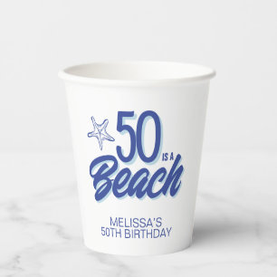 Whimsical Hand Drawn Doodle 50. Strand Geburtstag Pappbecher