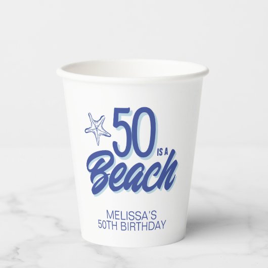 Whimsical Hand Drawn Doodle 50. Strand Geburtstag Pappbecher (Vorderseite)