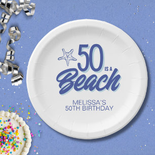 Whimsical Hand Drawn Doodle 50. Strand Geburtstag Pappteller