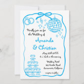 Whimsical Hand Drawn Doodle Blue Bow Wedding Einladung (Vorderseite)
