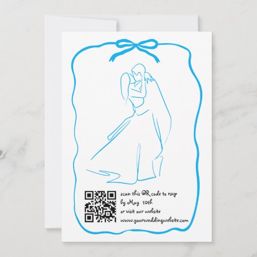 Whimsical Hand Drawn Doodle Blue Bow Wedding Einladung (Rückseite)