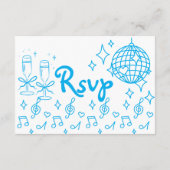 Whimsical Hand Drawn Doodle Blue Wedding RSVP Begleitkarte (Rückseite)