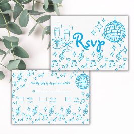 Whimsical Hand Drawn Doodle Blue Wedding RSVP Begleitkarte