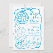 Whimsical Hand Drawn Doodle Blue Wedding Save The Date (Vorderseite)