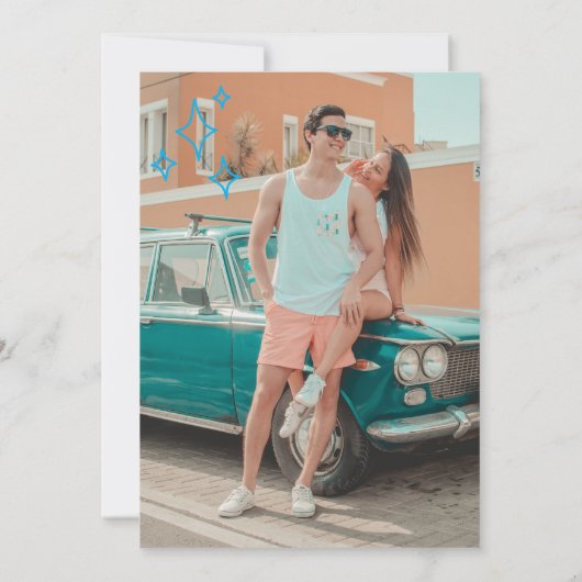 Whimsical Hand Drawn Doodle Blue Wedding Save The Date (Rückseite)