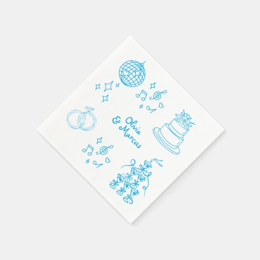 Whimsical Hand Drawn Doodle Blue Wedding Serviette (Ecke)