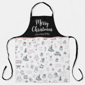 Whimsical Hand Drawn Doodle Christmas Pink Black Schürze (Vorderseite)