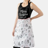 Whimsical Hand Drawn Doodle Christmas Pink Black Schürze (InSitu)