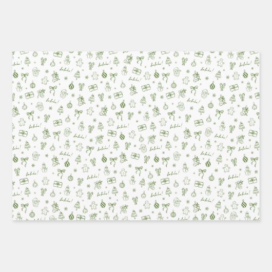 Whimsical Hand Drawn Doodle Green Geschenkpapier Set (Vorderseite 3)