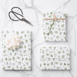 Whimsical Hand Drawn Doodle Green Geschenkpapier Set