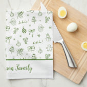 Whimsical Hand Drawn Doodle Green Geschirrtuch (Viertel Falte)