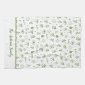 Whimsical Hand Drawn Doodle Green Geschirrtuch (Horizontal)